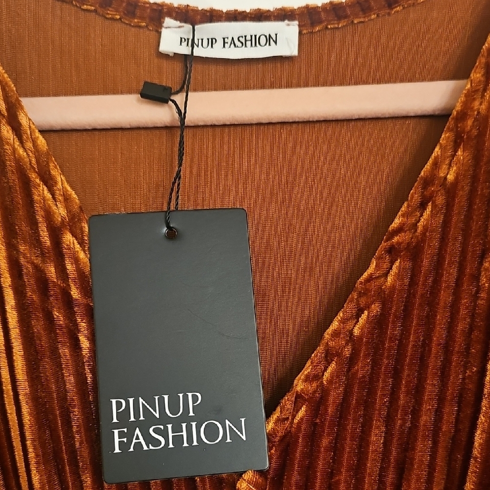Chic Velvet Maxi Dress in Warm Brown/Burnt Orange - Picture 2 of 6